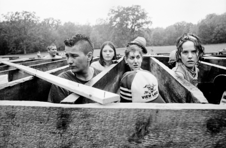 Night Stage raising crew listening, 2006, by Angela Jimenez