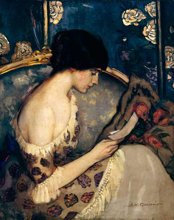 Girl on couch by Agnes Goodsir, 1915