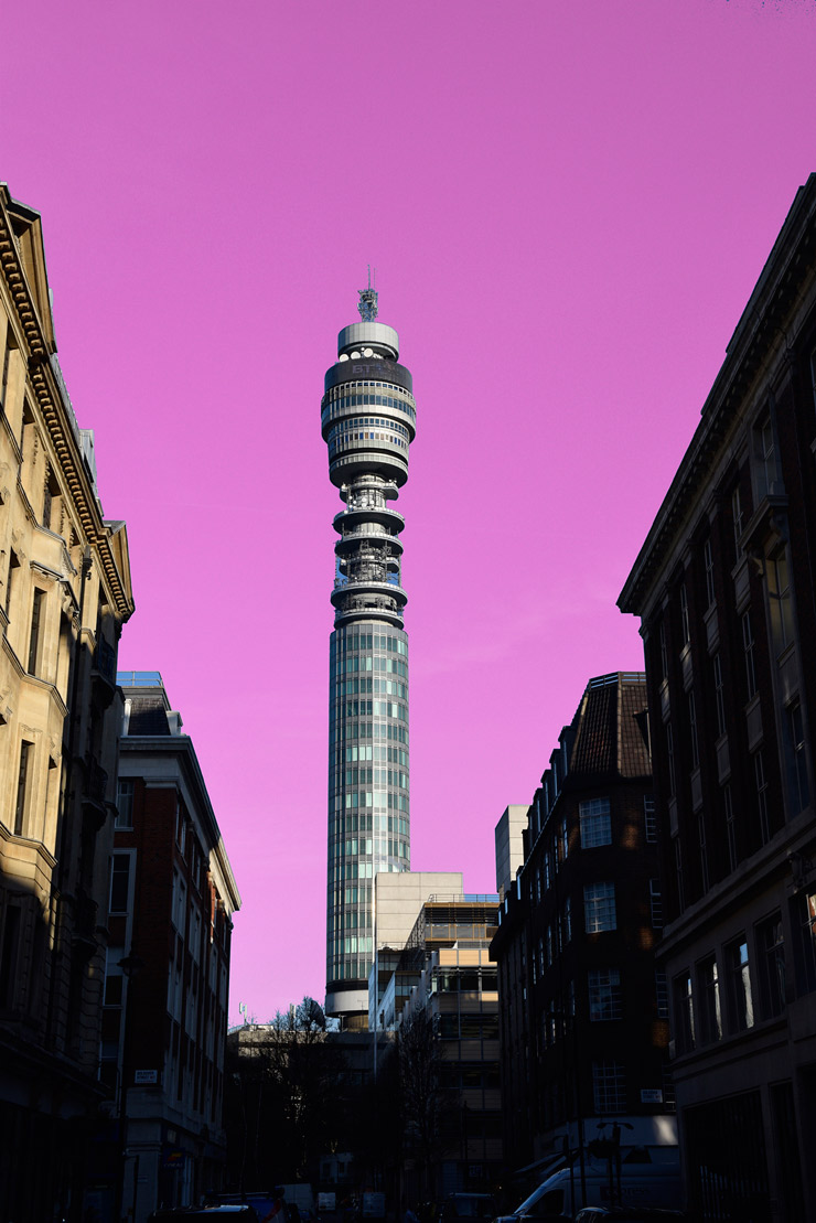 Pink BT Tower London by Suzie Pindar